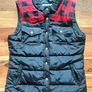 Daytrip Black Vest with Red Plaid Detail